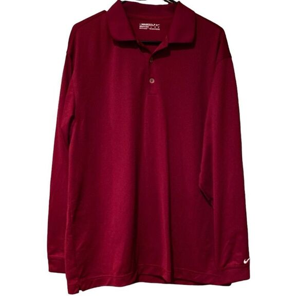 Nike Golf Dri Fit Burgundy Long Sleeve Polo Size Large - Picture 1 of 6